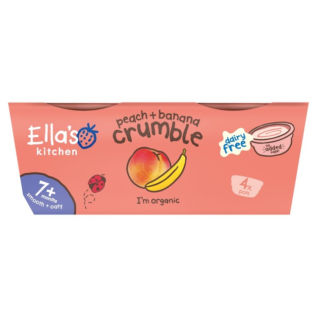 Ella's Kitchen Organic Peach and Banana Crumble Baby Dessert Pot 4 x 80g - British product
