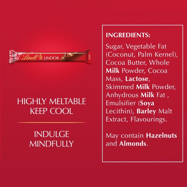 Lindt Lindor milk chocolate treat bar 38g, UK version