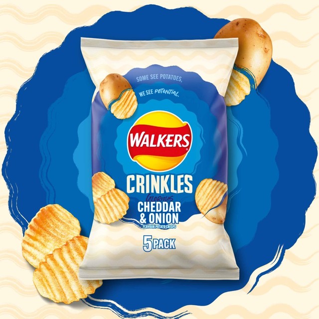 Walkers Crinkles Cheddar Cheese & Onion Multipack Crisps 5x23g