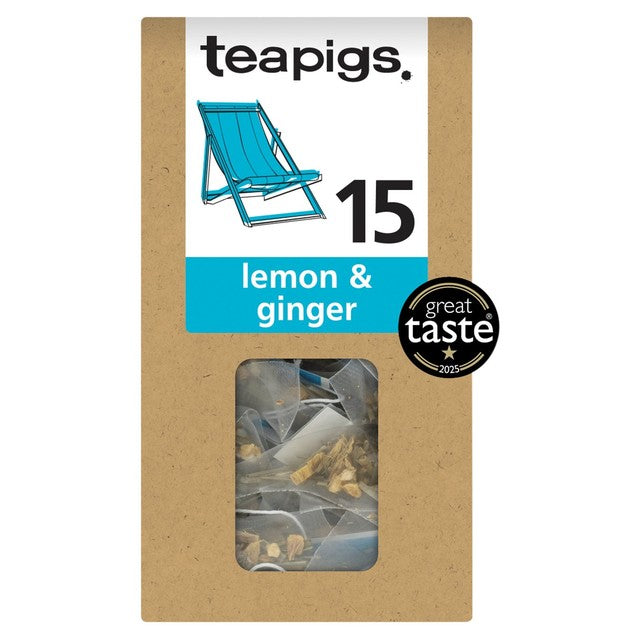 Teapigs lemon and ginger herbal tea bags 15 per pack (British brand)