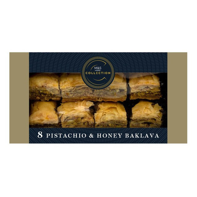 M&S Pistachio and Honey Baklava 8-pack, imported from the UK