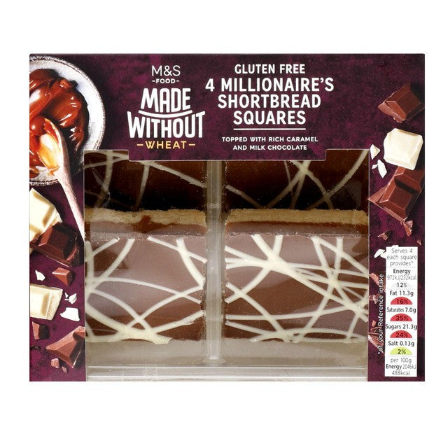 M&S gluten-free Millionaire's Shortbread with caramel and chocolate 4-pack, imported from the UK