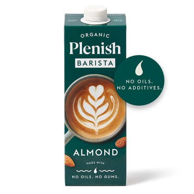 Plenish organic almond barista milk 1L, imported from the UK
