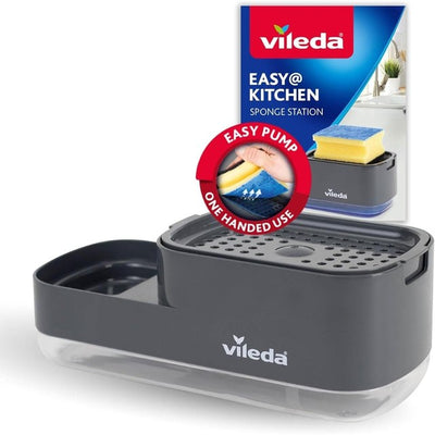 موزع صابون Vileda Sinkside باللون الرمادي مع حامل إسفنجة