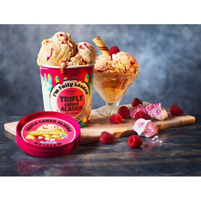 M&S Fully Loaded Trifle Caked Alaska ice cream dessert 500ml, imported from the UK