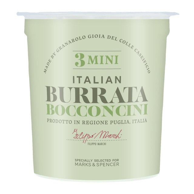 M&S Italian Burrata Bocconcini soft cheese 420g, imported from the UK