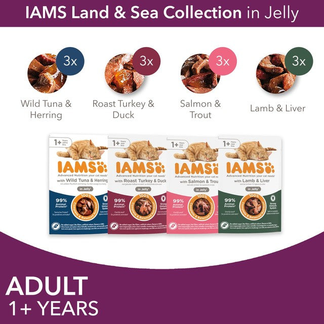 Iams Delights Adult Land & Sea Collection wet cat food multipack 12 x 85g, UK version