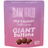 Raw Halo vegan chocolate buttons with hazelnut 90g, imported from the UK