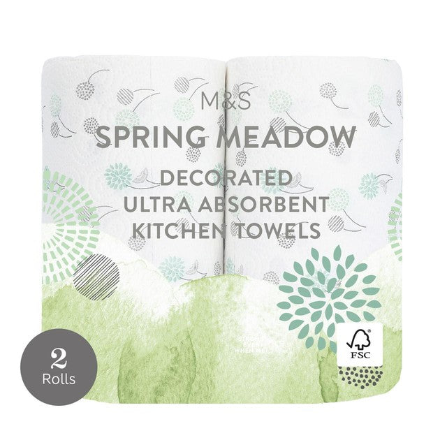 M&S ultra absorbent floral kitchen towels, 3-ply, 2 rolls with 100 sheets each, imported from the UK