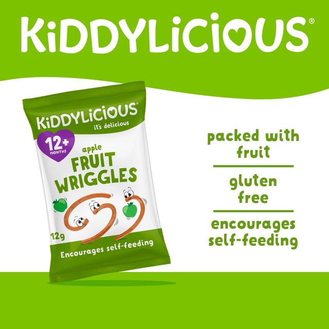 Kiddylicious Apple Wriggles baby snacks 4 x 12g, UK version