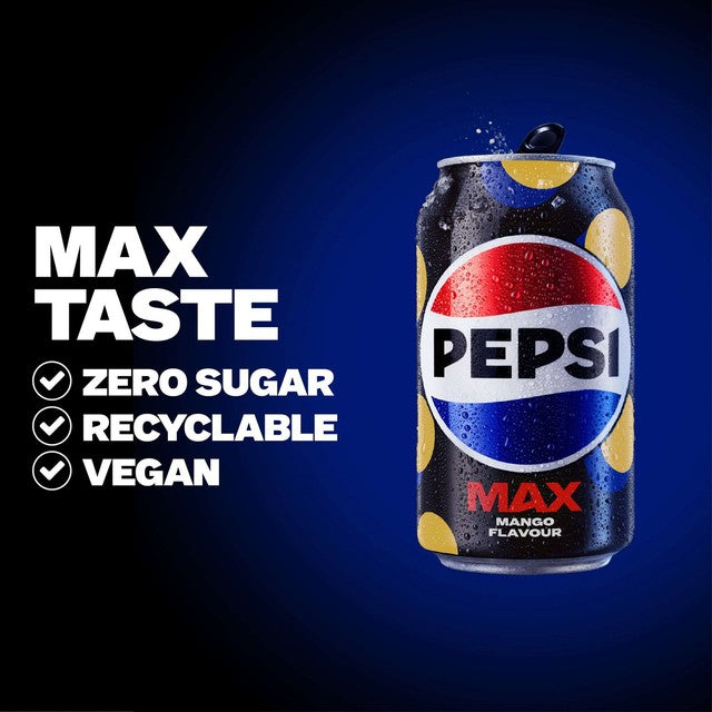 Pepsi Max Mango sugar-free cola 24 x 330ml, imported from the UK