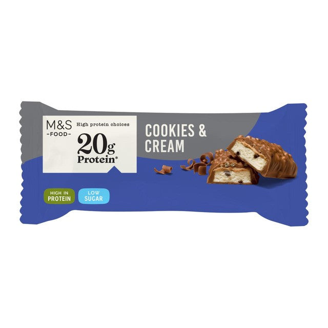 M&S cookies and cream chocolate protein bar 55g, imported from the UK