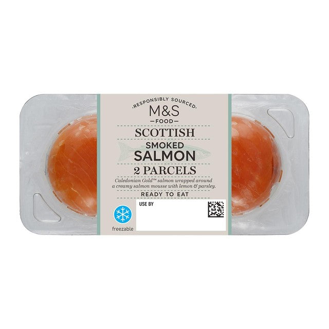 M&S Smoked Salmon Parcels Cream Cheese 110g, imported from the UK