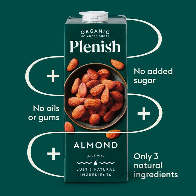 Plenish organic almond unsweetened drink 1L, imported from the UK