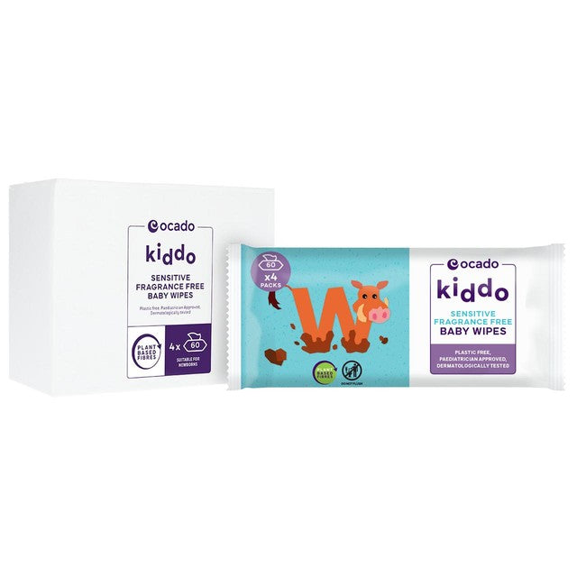 Ocado Kiddo sensitive fragrance free baby wipes multipack, imported from the UK
