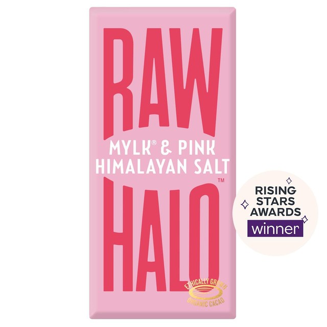 Raw Halo vegan chocolate with pink salt 70g, imported from the UK