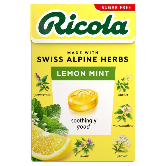 Ricola Lemon-Mint sugar free herbal sweets 45g, imported from the UK