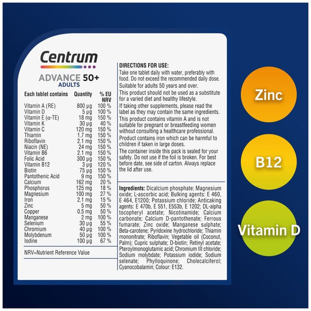 Centrum Advance 50+ multivitamin tablets 180s - British product