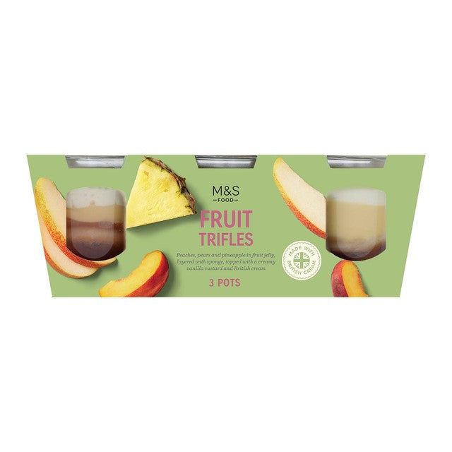 M&S fruit trifles with peaches and pineapple 405g, imported from the UK