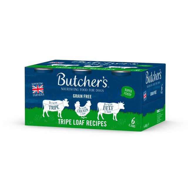 Butcher's tripe loaf dog food tins mixed flavours 6 x 400g - British product