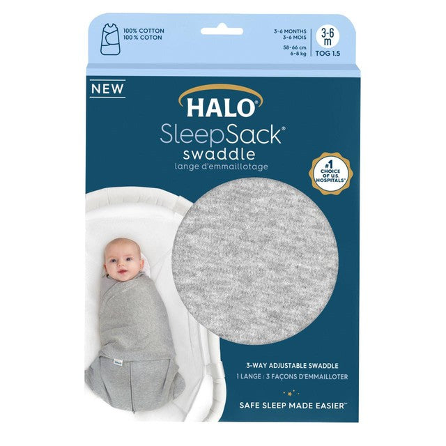 Halo SleepSack 1.5 TOG cotton swaddle heather grey 3-6 months, UK version