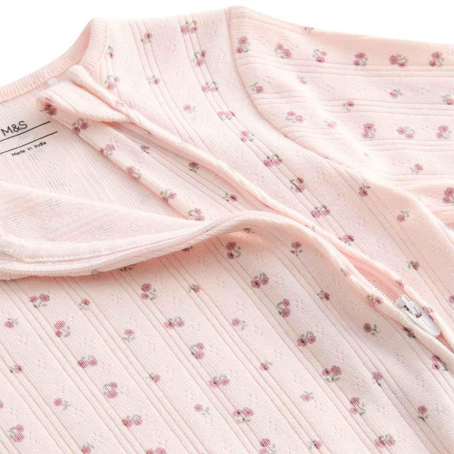M&S autumnal floral popper footed sleepsuit 3-6 months, imported from the UK