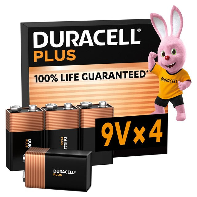 Duracell Plus 9V alkaline batteries 4-pack - British product