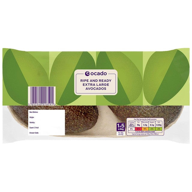 Ocado extra large Hass avocados 2 pack, imported from the UK