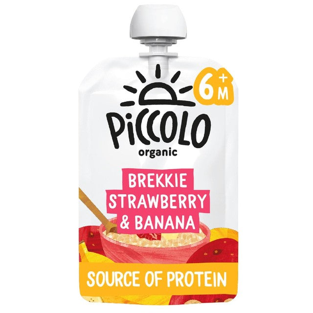 Piccolo Brekkie strawberry and banana organic baby food pouch 100g, imported from the UK