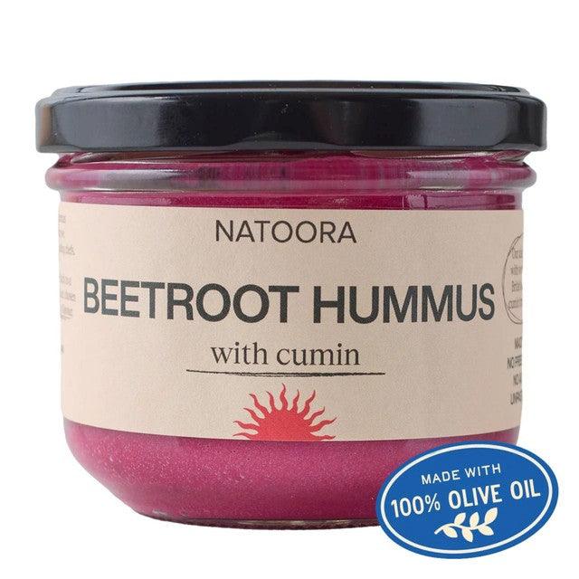 Natoora beetroot hummus with cumin 185g, imported from the UK