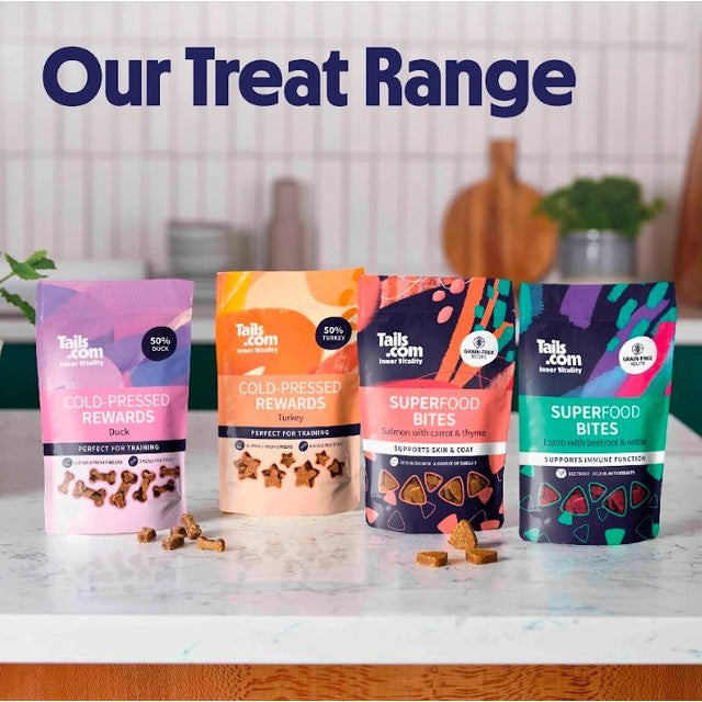 Tails cold pressed duck dog treats 70g pouch (British brand)