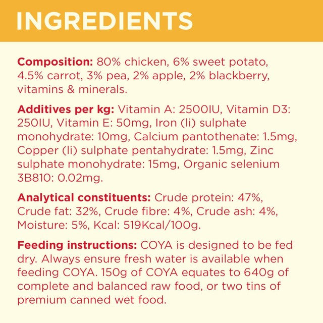 Coya freeze-dried raw dog food chicken 150g - British product