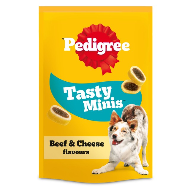 Pedigree Tasty Minis cheese and beef dog treats 140g, imported from the UK