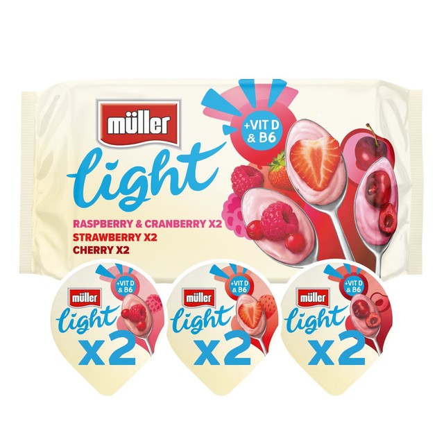 Muller Light Red Fruits fat free yogurt 6 x 140g, imported from the UK