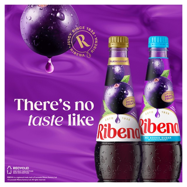 Ribena blackcurrant no added sugar squash 1.5L, imported from the UK