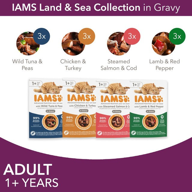 Iams wet cat food Land & Sea Gravy multipack 12x85g, UK version