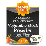 Marigold Health Foods organic vegan bouillon powder reduced salt 140g, imported from the UK