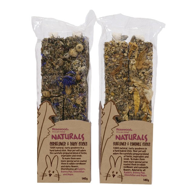 Rosewood Naturals cornflower and daisy treat sticks, imported from the UK