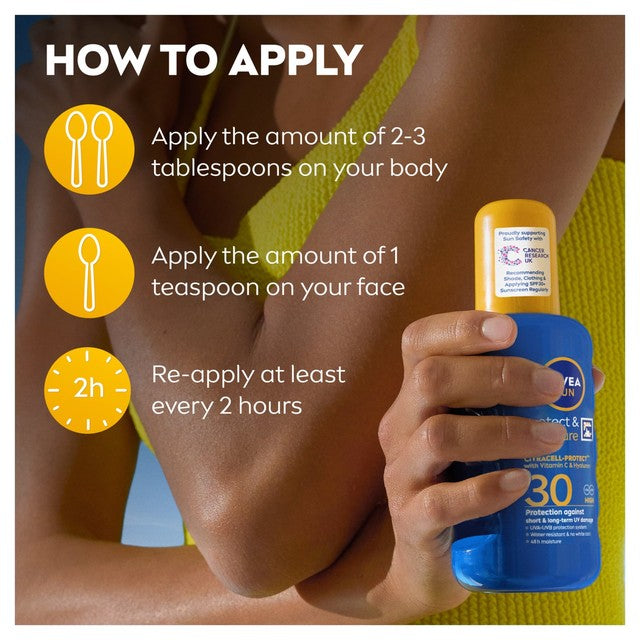 Nivea Sun Protect Moisture Sun Lotion Spray 200ml, imported from the UK
