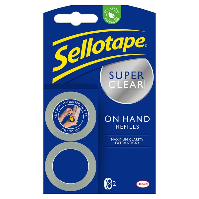 Sellotape On Hand Super Clear tape refills twin pack 18mm x 15m (British brand)