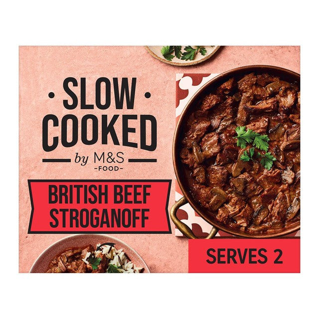 M&S beef stroganoff ready meal 618g, imported from the UK