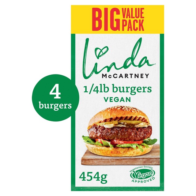 Linda McCartney quarter pounder burgers 454g, UK version