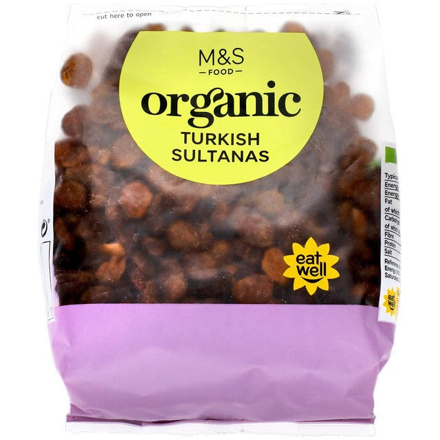 M&S organic sultanas 375g, imported from the UK
