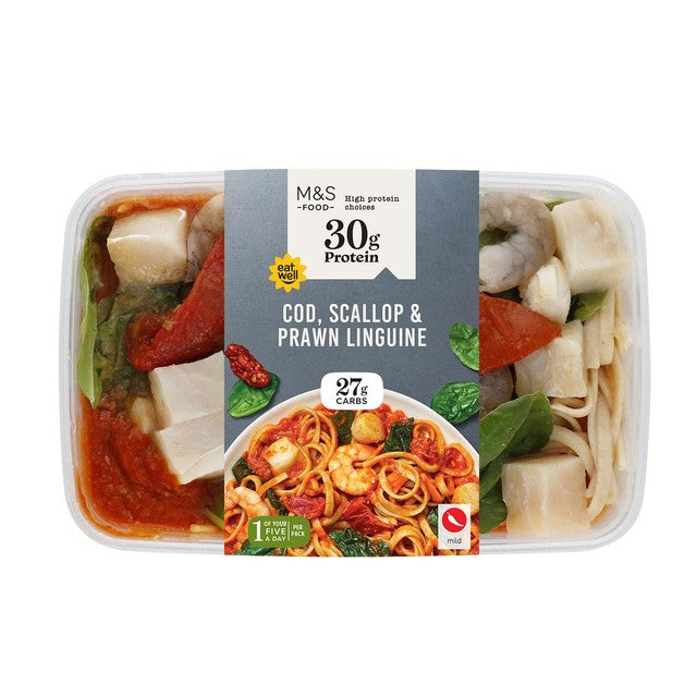 M&S High Protein Seafood Linguine 390g, imported from the UK