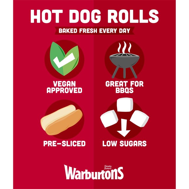 Warburtons sliced hot dog rolls 6 pack (British brand)
