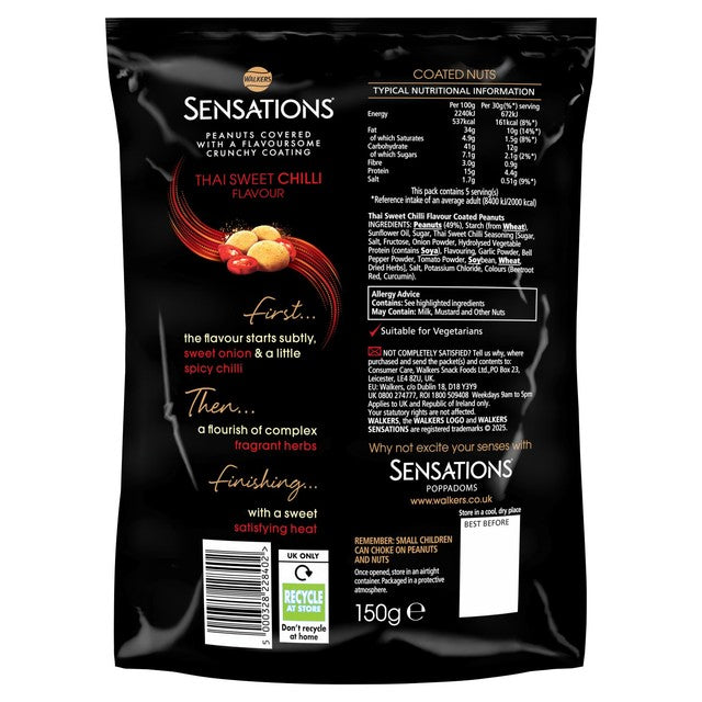 Walkers Sensations Thai sweet chilli coated peanuts 150g (British brand)