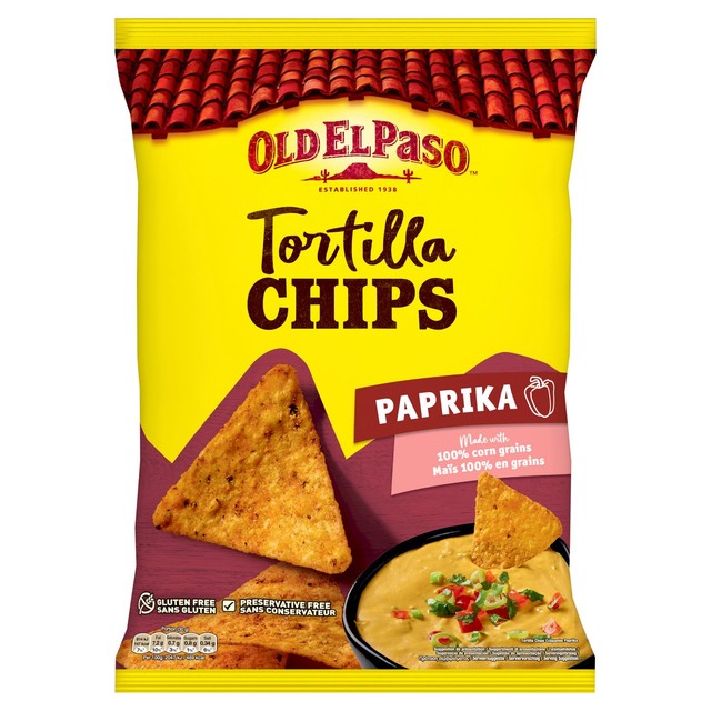 Old El Paso paprika flavour tortilla chips 185g, imported from the UK