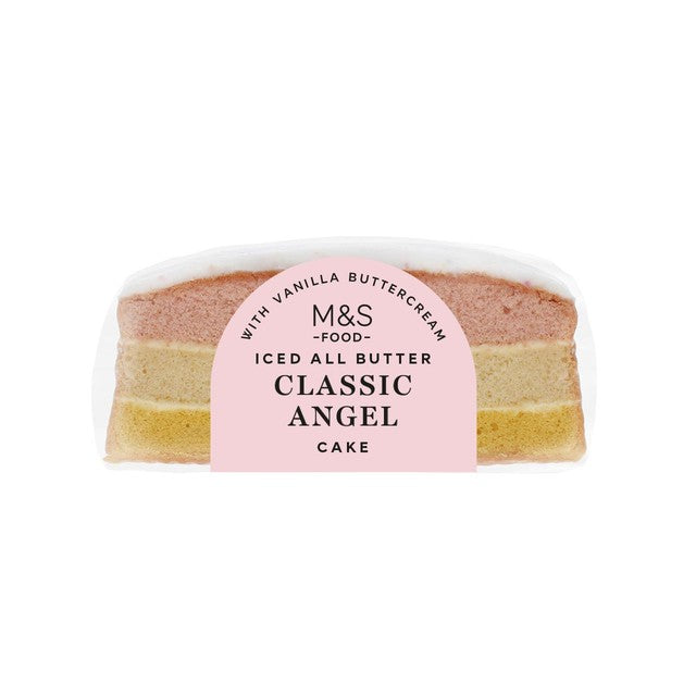 M&S Classic Angel Cake Vanilla Buttercream Iced 285g, imported from the UK