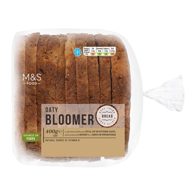 M&S Soft White Oaty Bloomer bread 400g, imported from the UK