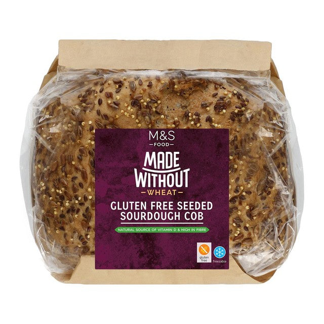M&S gluten-free seeded sourdough cob 400g, imported from the UK